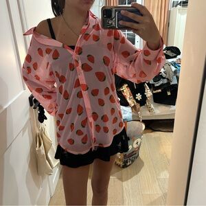 RESA Pink Oversized Button Down Shirt with Peter Pan Collar